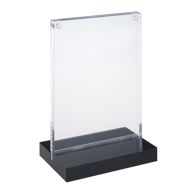 Porta avvisi da banco a T magnetico con base nera formato verticale | A6 - 105 x 148 mm