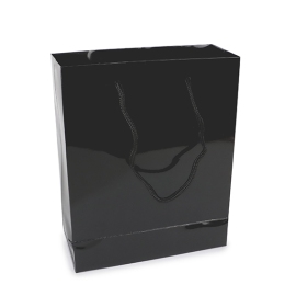 Borsa regalo con cordoncino, 20 x 25 x 8 cm, nero, lucido 