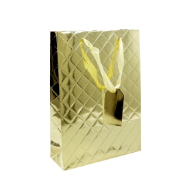 Borsa regalo a quadri con etichetta, 25 x 34,5 x 8,5 cm, oro 