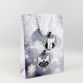 Borsa regalo con palline di Natale, 25 x 35,5 x 8,5 cm, argento 