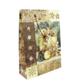 Borsa regalo natalizia con pacchetto di Natale, 25 x 34,5 x 8,5 cm, oro 