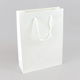 Borsa regalo grande con cordoncino, 26 x 36 x 10 cm, bianco, lucido 