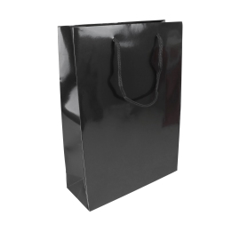 Borsa regalo grande con cordoncino, 26 x 36 x 10 cm, nero, lucido 