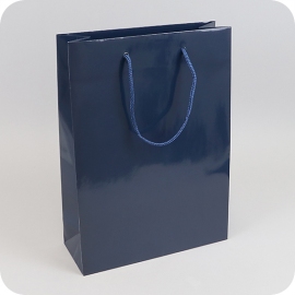 Borsa regalo grande con cordoncino, 26 x 36 x 10 cm, blu, lucido 