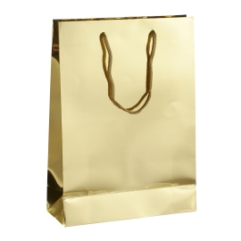 Borsa regalo grande con cordoncino, 26 x 36 x 10 cm, oro, lucido 