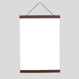 Profilo porta poster in legno, con cordino da appendere e attacco magnetico 420 mm | marrone scuro