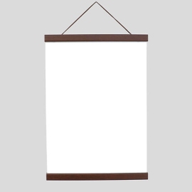 Profilo porta poster in legno, con cordino da appendere e attacco magnetico 600 mm | marrone scuro