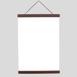 Profilo porta poster in legno, con cordino da appendere e attacco magnetico 850 mm | marrone scuro