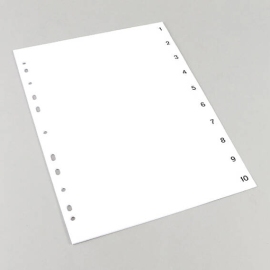 Divisori A4, numeri da 1 a 10, perforazione a 11 fori, cartoncino, bianco  