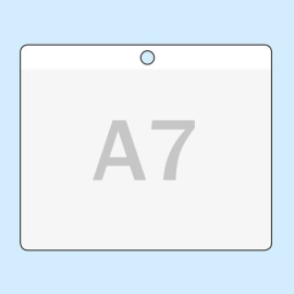 Buste porta badge per A7, formato orizzontale, lato sporgente per appensione con buco rotondo (100 pezzi) 