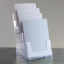 Porta brochure da banco multi-tasca, formato A5 verticale, 4 scomparti, 