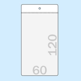 Tasche trasparenti da appendere per etichetta energetica, 60 x 120 mm, bordo con foro rotondo 