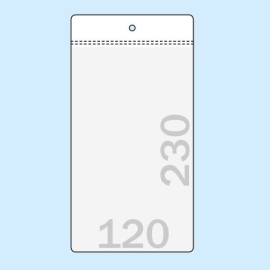 Tasche trasparenti da appendere per etichetta energetica, 120 x 230 mm, bordo con foro rotondo 