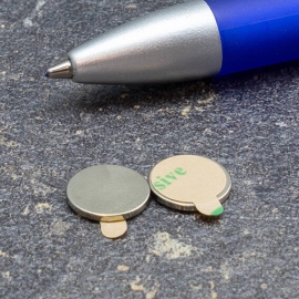 Disco magnetico al neodimio, autoadesivo, superfici adesiva al Polo Sud, 10 mm x 1  mm, N35 