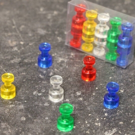 Puntine magnetiche, ø = 10 mm, 10 pezzi in set transparente, rosso, azzurro, verde, giallo