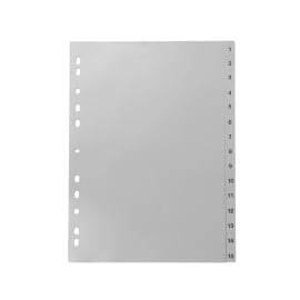 Divisori per raccoglitori formato A4, 15 parti (1-15), grigio (1 set) 