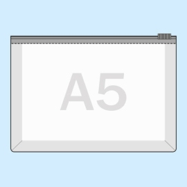 Sacchetto con chiusura a cursore per contenuto A5, lato lungo aperto, trasparente 