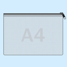 Sacchetto con cerniera lampo per contenuto A4, lato lungo aperto, trasparente 