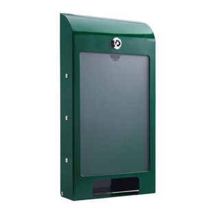 Dispenser sacchetti cane, con scomparto informativo A4, acciaio verde 