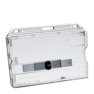 Buste porta badge, plastica dura con cursore nero 