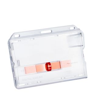 Buste porta badge, plastica dura con cursore rosso 