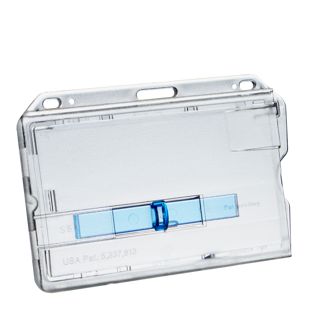 Buste porta badge, plastica dura con cursore blu 
