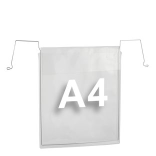 Buste con gancio metallico per formato A4, lato stretto aperto, con patta, 180 µm 