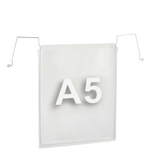 Buste con gancio metallico per formato A5, lato stretto aperto 