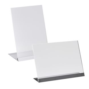 Porta avvisi da banco a L in acrilico con base in alluminio 