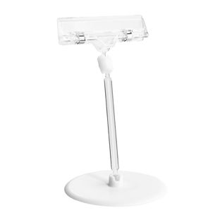 Clip con porta prezzo e base autoadesiva (ø 90 mm), 10 cm di estensione, trasparente 