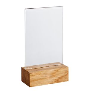 Espositore acrilico con base in legno Rovere  | A7  | Formato verticale 