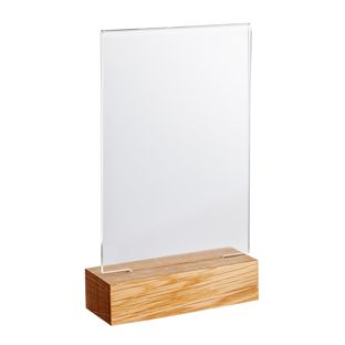 Espositore acrilico con base in legno Rovere  | A6  | Formato verticale 