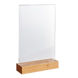 Espositore acrilico con base in legno Rovere  | A5  | Formato verticale 