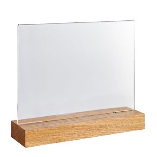Espositore acrilico con base in legno Rovere  | A5  | formato orizzontale 