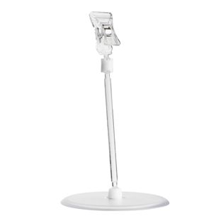 Clip porta prezzo con pinza piccola e base a disco (Ø 90 mm), 10 cm di estensione, trasparente 