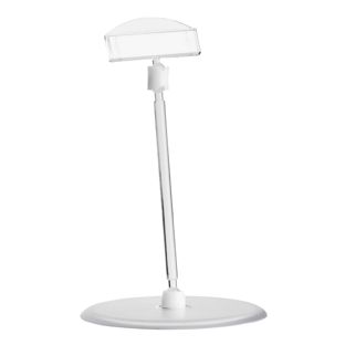 Clip porta prezzo con porta prezzi piccolo e base a disco (Ø 90 mm), 10 cm di estensione, trasparente 