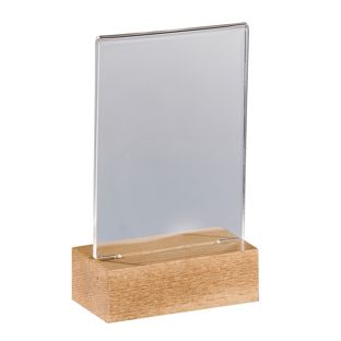 Espositore acrilico con base in legno Faggio  | A7  | Formato verticale 