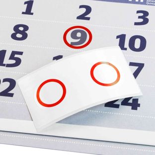 Segnagiorno statico per calendari, ø = 25 mm, bordo rosso traslucido 