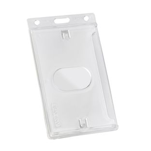 Buste porta badge, plastica dura, fessura per il pollice, opaco, verticale lato lungo 