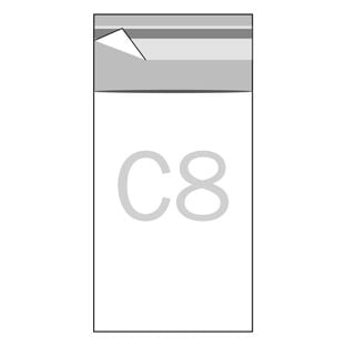 Buste con patella di chiusura, plastica OPP, trasparente 60 x 82 mm - C8 