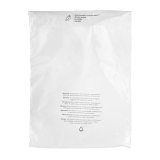 Buste con patella con avvertenza antisoffocamento, plastica PE riciclata, trasparente 300 x 400 mm 