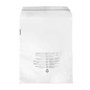 Buste con patella con avvertenza antisoffocamento, plastica PE riciclata, trasparente 350 x 430 mm