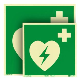 Cartello Defibrillatore, fotoluminescente, plastica, ISO 7010 