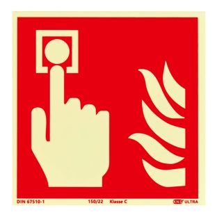 Cartello Pulsante allarme antincendio, fotoluminescente, plastica, ISO 7010 150 x 150 mm