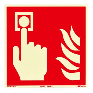Cartello Pulsante allarme antincendio, fotoluminescente, plastica, ISO 7010 200 x 200 mm