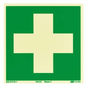 Cartello Pronto soccorso, fotoluminescente, plastica, ISO 7010 150 x 150 mm