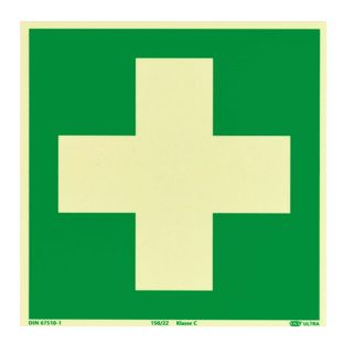 Cartello Pronto soccorso, fotoluminescente, plastica, ISO 7010 200 x 200 mm