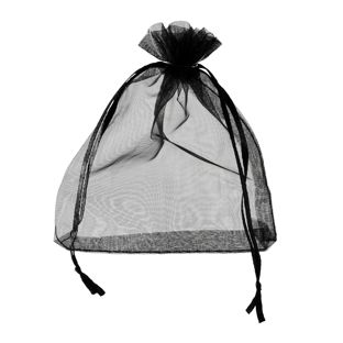Sacchetti di organza con chiusura a nastro in raso nero  | 90 x 120 mm 