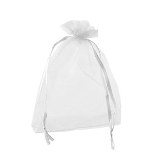 Sacchetti di organza con chiusura a nastro in raso bianco  | 100 x 150 mm 