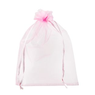 Sacchetti di organza con chiusura a nastro in raso rosa chiaro  | 150 x 200 mm 